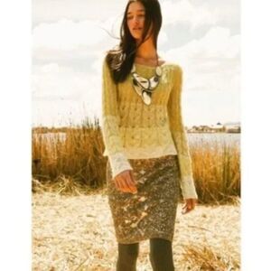 Anthropologie Sparrow Ombre Cable Knit Crewneck Sweater Size Small Yellow Green